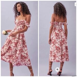 Reformation Violet Dress Toile De Juoy Print Cream Red Smocked Back Size 8